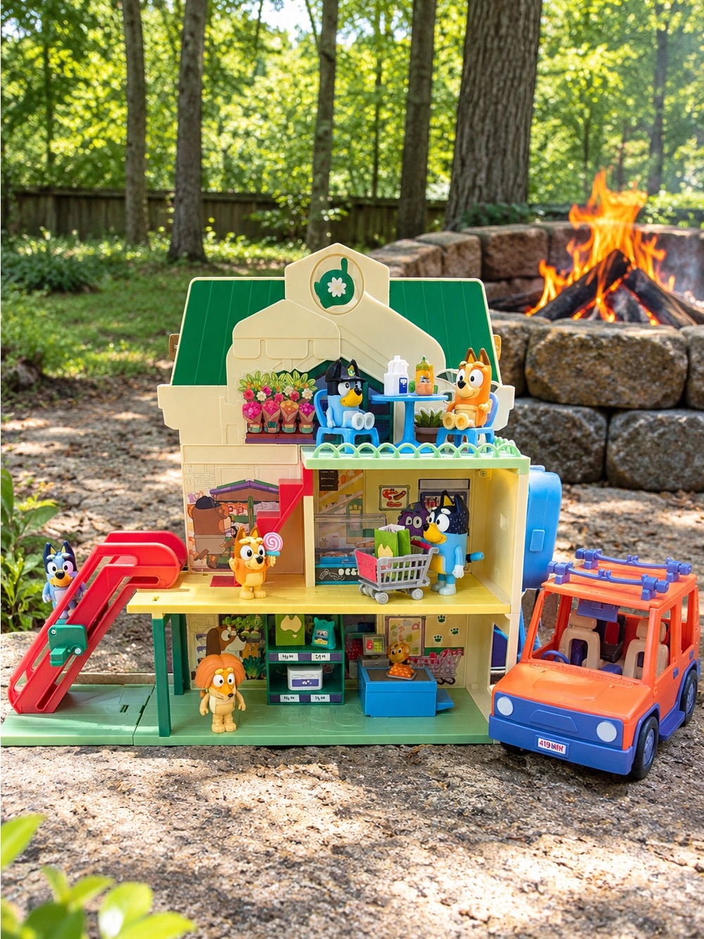 Bluey Let's Play Supermarket + Heeler 4WD Car & Figures Indy Playset